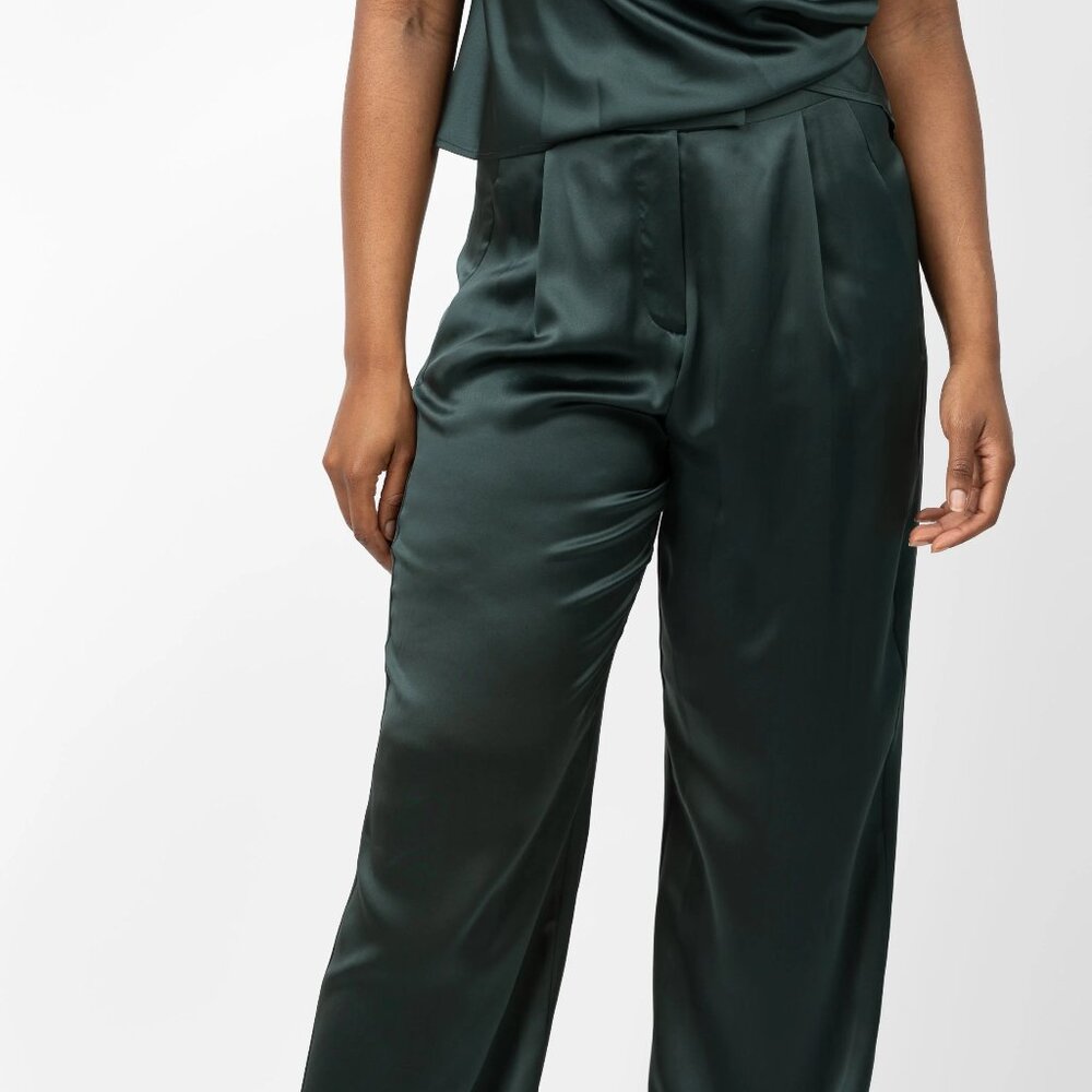 NWT THE SEI Women's Wide Leg Silk Trousers In Hunter Green Size 8